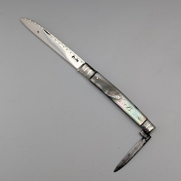 Antique British white mother-of-pearl handle double blade penknife